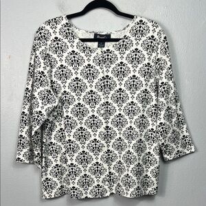 Denim & Co Black & White Allover Print 3/4 Sleeve Printed Jersey Cardigan XL